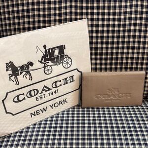 Coach Beige Leather check book holder/wallet